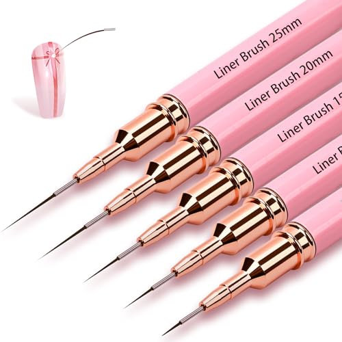 5Pcs Nail Art Liner Brushes,Thin Liner Nail Brush Set,Nail Art Brush For Long Lines,Nail Art Striping Brushes,Painting Art Design Pen For Long Lines, Thin Details, Fine Drawing Sizes 5/8/13/20/25mm