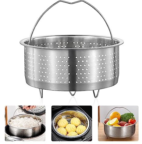 HIMOMO Vaporera de acero inoxidable, para olla de cocción al vapor, de acero inoxidable, para cacerola, para cacerola, albóndigas, dumping, verduras, vaporera redonda: 20 cm