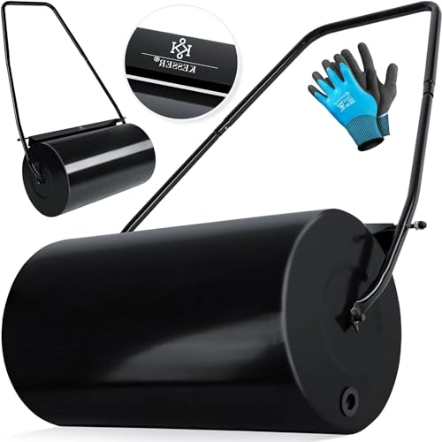 KESSER® Rodillo para césped 60 cm 48 l Volumen de llenado Metal con Deflector de Suciedad Rodillo Manual Rodillo para césped Rodillo de jardín Rodillo agrícola Rodillo rellenable 60 kg, Negro