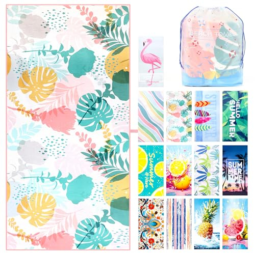 Lakpopya Strandtuch XXL180x90 Strandtuch Mikrofaser Anti-Sand Schnelltrocknend Strandhandtuch Groß für Strand/Poolside/Strandstuhl für Herren Damen (Blumen und Blätter)