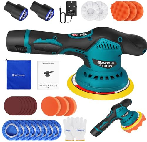 Cordless Car Polisher Buffer Machine - Dual Action Polisher with 8 Variable Speeds & 2PACK Battery - Orbital Polishing Machine with Buffing Pad Polish Kit for Car Detailing Furniture Polishing Sanding