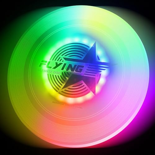 FIREMOON Leuchtende Frisbee Scheibe, LED Frisbee, 7 Dynamische Modi, 7 Farben, 16 Millionen Farben RGB, Hell, Aufladbare, Kindergeburtstag Frisbee Geschenk, Spielzeug ab 6 7 8 9 10 Jahre Jungen 175G.