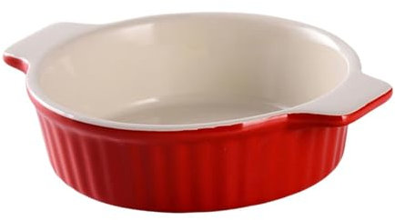 Milageto Plat de Cuisson en Céramique, Plat de Cuisson en Porcelaine, Grande Poêle à Lasagne Réutilisable Profonde pour Four pour Barbecues Gâteau Dîner, Rouge, ROND