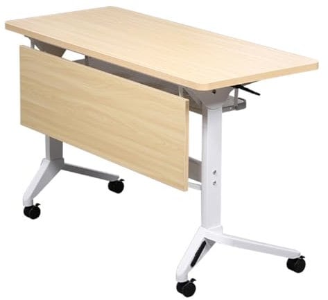 Klappbarer Besprechungstisch, mobiler Schulungstisch mit umklappbarer Platte und feststellbaren Rädern, Holztischplatte, Metallrahmen