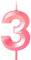 Number 3 Birthday Candles for Cake Toppers - 3rd Birthday Girls Pink