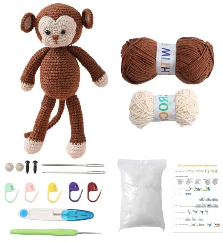 Jodimitty Häkelset Tiere Häkeln für Anfänger Erwachsene Affe All-in-One Häckeltierchen Set DIY Puppe Tierstil Crochet Set mit Anleitung, Häkelzubehör DIY Bastelgeschenke