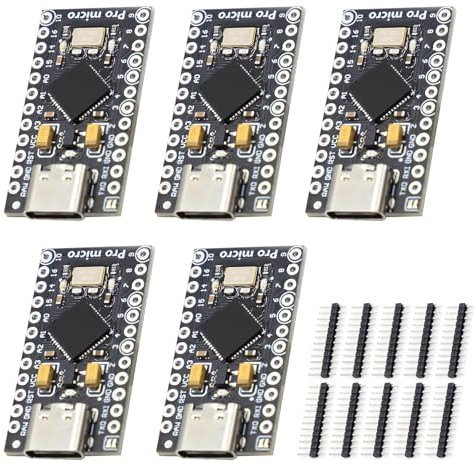 AYWHP Lot de 5 cartes de développement Pro Micro avec puce Atmega32U4 5 V/16 MHz Nano microcontrôleur avec mise à jour USB intégrée Interface de type C Compatible avec Arduino IDE