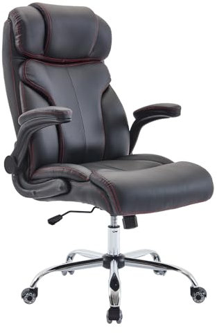 SUKIDA Bürostuhl Ergonomisch PU-Leder, Chefsessel Schreibtischstuhl Hoher Rückenlehne Stuhl mit Hchklappbarer Armlehne, Höhenverstellbar Computerstuhl Drehstuhl 150KG, Schwarz