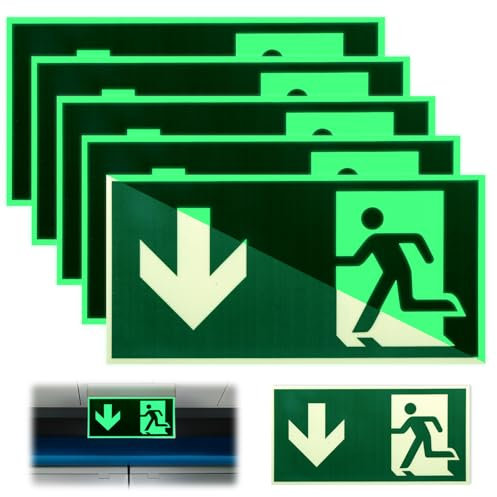 5 Stück Hochwertiges Notausgangsschild, Notausgangsschild Nachleuchtend 300x150mm, Fluchtweg Notausgang Schild für Innen/Außen, PVC Fluchtwegschilder mit Pfeil