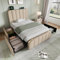 LUTUTU Polsterbett Einzelbett, gepolstertes Kopfteil mit goldenen Zierstreifen und,USB Typ-C Ladefunktion, Beige Leinen-Material mit 4 Schubladen (Ohne Matratze) (90x200cm)