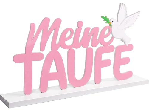 BETESSIN Tischdeko Taufe Mädchen Rosa - Meine Taufe Holzschriftzug mit Basis - Taufe Deko Holz - Tischdekoration zur Taufe für Mädchen und Jungen