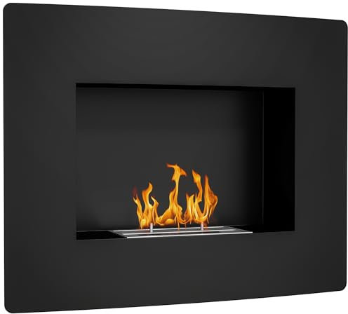 HOMCOM Camino a Bioetanolo da Parete con Bruciatore 0.9L per Durata 3.3 Ore, Biocamino da Incasso a Forma di Curva in Acciaio, Caminetto a Etanolo da Interno con Copertura 20㎡, 66x16x52 cm, Nero