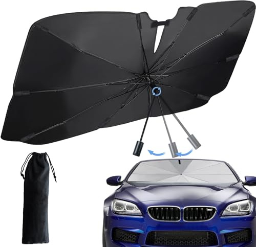 Parasol Coche Delantero Plegable, Parasol Paraguas Coches, Protección UV, Aislamiento Térmico, Almacenamiento fácil, Parasol-Plegable Adaptable a la Mayoría de SUV, MPV, Camiones