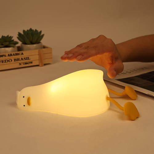 URAQT Silikon Nachtlicht Kinder mit Sprachsteuerung, Enten Led Nachttischlampe USB-Aufladung mit Timing-Funktion 8 Farben Kawaii Nachtlicht Baby mit Touch Schalter und 3 Stufige Helligkeitseinstellung