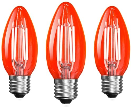 Bonlux 4W E27 Red Light Bulb Screw in for Sleep, C35 ES LED Filament Candle Bulb-40W Equivalent Red Bulb, Clear Glass Fireglow bulb Non-dimmable for Fireplaces, Christmas, Halloween, Table Lamp- 3Pack