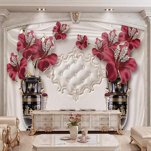 XLMING Vase Avec Fleurs Rouges 3D Papier Peint Décoratif Bureau Salle à Manger Salon Chambre Coucher Canapé TV Mur-300cm×210cm