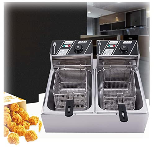 XSDAJSD Friteuse électrique Professionnelle 20 L, Double cuve, 5 000 W, avec 2 paniers et Couvercle, pour la Cuisson des Aliments.