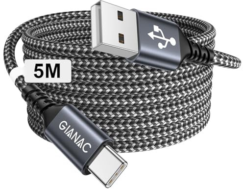 GIANAC USB C Kabel 5M Lang Schnellladekabel 3.1A USB C Ladekabel und Datenkabel für iPhone 16 15 Pro,Samsung Galaxy S24 S23 S22 S21 S20,Huawei P40/P30/P20,Google Pixel,Sony Xperia