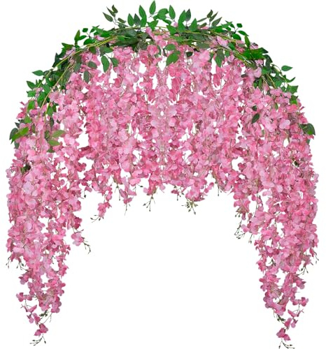 Fezaphy 30 Branches Wisteria Artificial Flower Garlands Pink Wisteria Hanging Flower Faux Vine Flowers for Wedding Arch Party Ceremony Wall Backdrop Decoration (2 Pack-6FT)