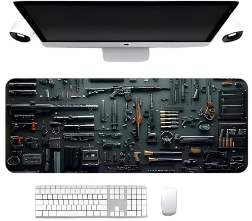 Cool Military Weapon Build Weapon Parts Display Large Gaming Mouse Pad, Stylish Desk Protector with Non-Slip Rubber, for Keyboard and Mousepad, Keyboard Mat (Style1,11.8×23.6inches)
