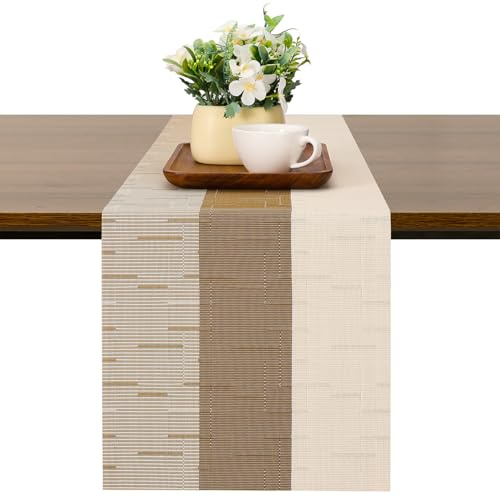 Chitomars Tischläufer Modern abwaschbar Outdoor hitzebeständig Tischläufer | PVC Gewebte Tischläufer rutschfest Vinyl für Häuser Restaurants Hotels Tischdekos (Beige Braun, 30x225cm)