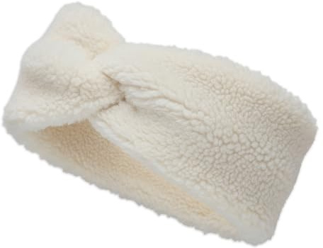 styleBREAKER Damen Stirnband Teddyfleece Knoten, Creme-Weiß | 21 cm Bundweite, dehnbar für 56-59 cm Kopfumfang, 100% Viskose, wärmender Ohrenwärmer für den Winter.