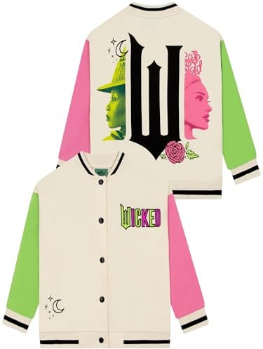 Wicked Giubbotto Bambina, Felpa College Elphaba E Glinda, Giacca Da Baseball Cotone