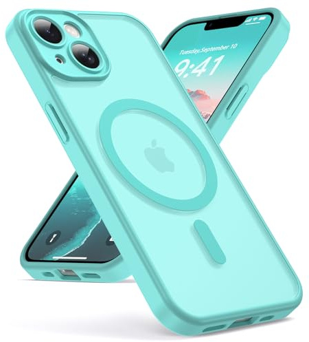 Oududianzi - Magnetisch Hülle für iPhone 14 mit Magsafe Case, BlauGrün | Durchscheinende Mattierte PC Rückseite TPU Silikon Schutzhülle, Kameraschutz Transluzente Matt Kratzfest Stoßfest Handyhülle