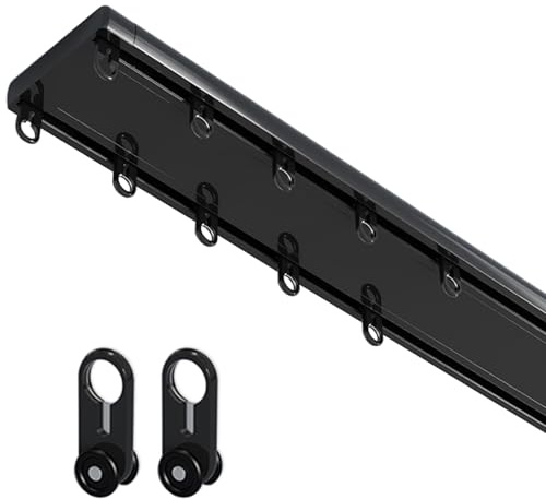Ultradünn Gardinenschiene 2-läufig 1-6m, Schwerlast-Aluminium-Spurenset für Vorhänge, Vorhangschiene Deckenmontage Gardinen für Schienensystem, Deckenschiene Raumteiler(Frankreich,150cm(4.9ft))