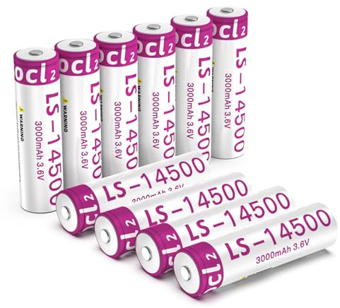OHZHAO 10er-Pack 3000mAh LS14500 Akku, 3.6V 1/2AA Batterien, ER14500 Akku für Wasserzähler Gas SPS Anlagenausstattung Generische Ersatzbatterie