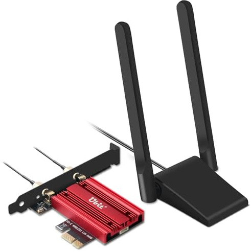 Ubit Carte WiFi 7 6338 Mbit/s 6 GHz + 5 GHz + 2,4 GHz avec Bluetooth 5.4, 802.11be 320 MHz, Carte WiFi PCIe Triple Bande avec 4K QAM, MU-MIMO, OFDMA, Ultra Faible Latence, Windows 11 (64 Bits).