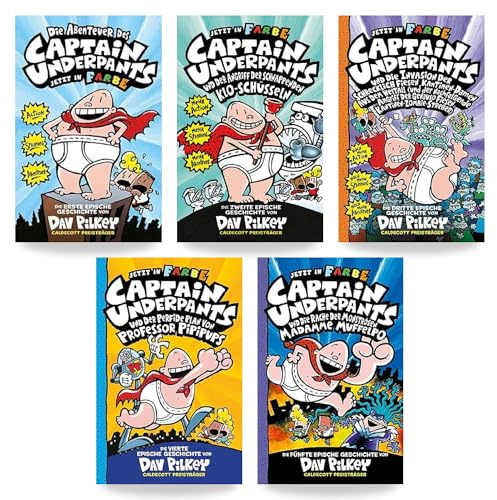 Dav Pilkey Captain Underpants Buchset Band 1-5 – Kinderbuch-Reihe – Comicroman-Serie für Kinder – lustige Abenteuer – beliebte Kinderbücher zum Lesen und Verschenken – Lesespaß für Jungen und Mädchen