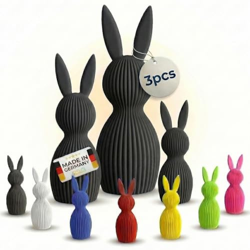 R-Satz Shop 3er Set Osterhasen Deko – Moderne 3D Hasen Figuren – Osterdeko & Frühlingsdeko – Minimalistisches Design für Tisch & Zuhause (Schwarz)