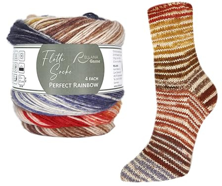 Rellana Flotte Socke 4-fach Pairfect Rainbow, Sockenwolle mit Farbverlauf | Zwei gleiche Socken stricken, mit Trennfaden, 100g, 420m