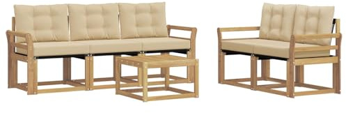 vidaXL Outdoor-Sofagarnitur mit Kissen 6 pcs Weiß und Beige, Gartenmöbel, modernes Ecksofa, langlebige Terrassen-Sitze, stilvolle Lounge für deinen Outdoor-Bereich