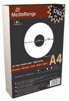 500 (5x 100) MediaRange CD DVD BD-R Etiketten 250 Blatt 118 x 41