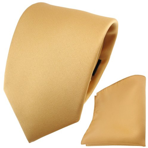 TigerTie - Satin Krawatte + Einstecktuch in gold Uni - Tie Binder