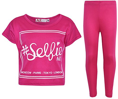 A2Z 4 Kids Girls Crop Top Legging Set Selfie Durable Stylish Soft - New Crop Top #Selfie Leg Pink 7-8