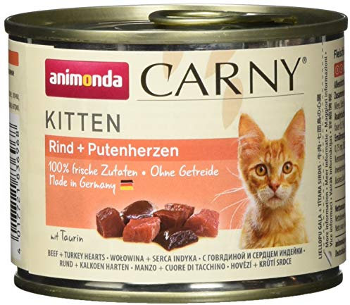 animonda Carny Kitten Katzenfutter, Nassfutter Katzen bis 1 Jahr, Rind + Putenherzen, 6 x 200 g