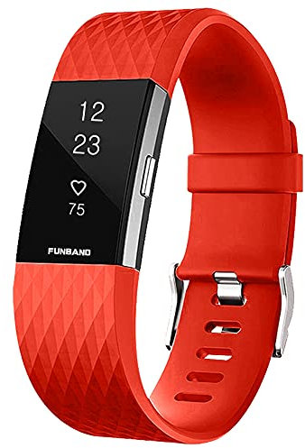 FunBand® für Fitbit Charge 2 Armband,Klassisch Verstellbares Ersatz weiches Silikon Sporty Wrist Strap Band Armbanduhr Uhrenarmband Schlaufe Armbänder für Fitbit Charge 2 Smartwatch (Small & Large)