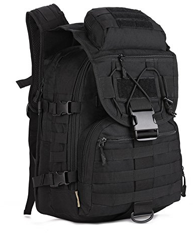 YuanWen Taktischer Rucksack, 40 l, Trekking-Rucksack, wasserabweisend, Militär, Armee, Kampfrucksack, MOLLE, Wanderrucksack, Schwarz , L