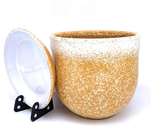 Sun Cakes Glazed Ceramic Flower Pot with Saucer Round Plant Pot with Drip Tray Flowerpot Ring (20cm x 17cm, Orange)