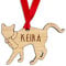 Wooden Cat Christmas Tree Decoration: Oak Veneer or White Wood: Design 1 - Personalise with any Name! (Oak Veneer Wood)