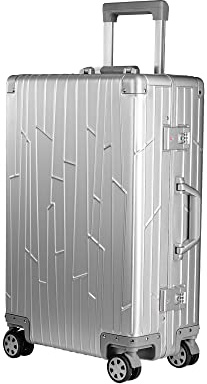 GUNDEL Aluminium Reisekoffer Check-in 66x43x23 cm H/B/T 47L 4x360° Rollen Silber 2X TSA-Zahlenschloss