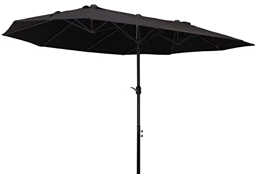 Outsunny Doppelsonnenschirm 455 x 265 cm, UV Schutz Sonnenschirm mit Handkurbel, Balkonschirm Strandschirm windfest Kurbelschirm Sonnenschutz für Strand Balkon Garten, Schwarz
