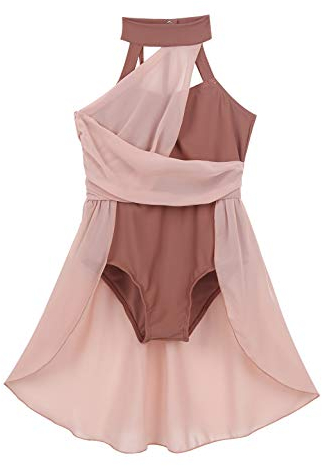 YOOJIA Kinder Mädchen Ballettkleid Ärmellos Chiffon Ballettrock Ballett Body Trikot Gymnastikanzug Lyrical Modern Dancewear Tanzkostüm A Dusty_Pink 134-140