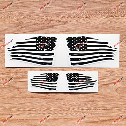 Drapeau américain USA Autocollant en vinyle Noir Blanc - 2 Paires Brillant, 7,6 cm, 12,7 cm - Usé Déchiré, Images miroir inversées - pour voiture camion 03290
