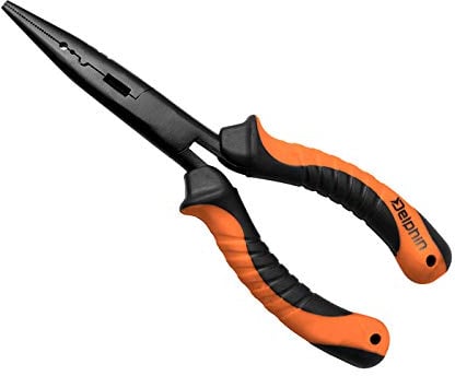 Fishstar24 Multizang long fishing pliers, hook remover, ideal for steel leader, cords, leader hook, non-slip handle, 18 cm