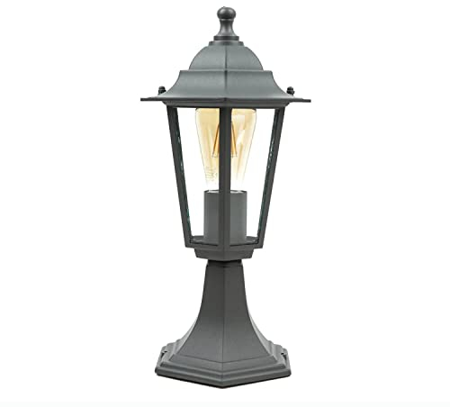 Wegeleuchte Glas Aluminium Anthrazit IP44 Terrasse Weg 40 cm klein E27 Laterne nostalgisch Rustikale Sockelleuchte Außen PARIS
