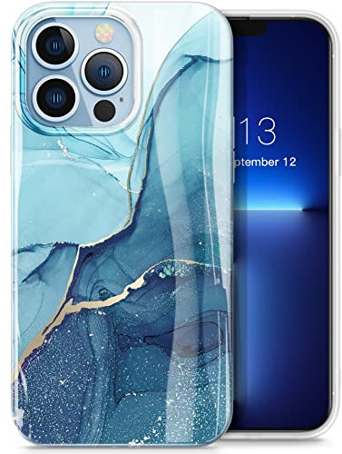 GVIEWIN Compatible with iPhone 13 Pro Case 6.1 Inch 2021 5G, Marble Slim Shockproof Soft TPU Stylish Protective Bumper Cover, Navy Blue